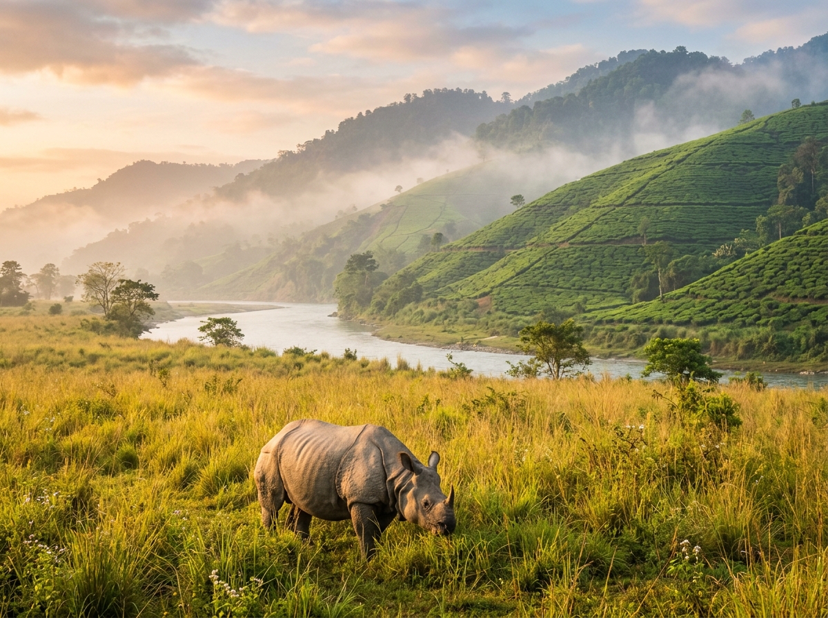 One-horned rhino in Kaziranga National Park Assam
