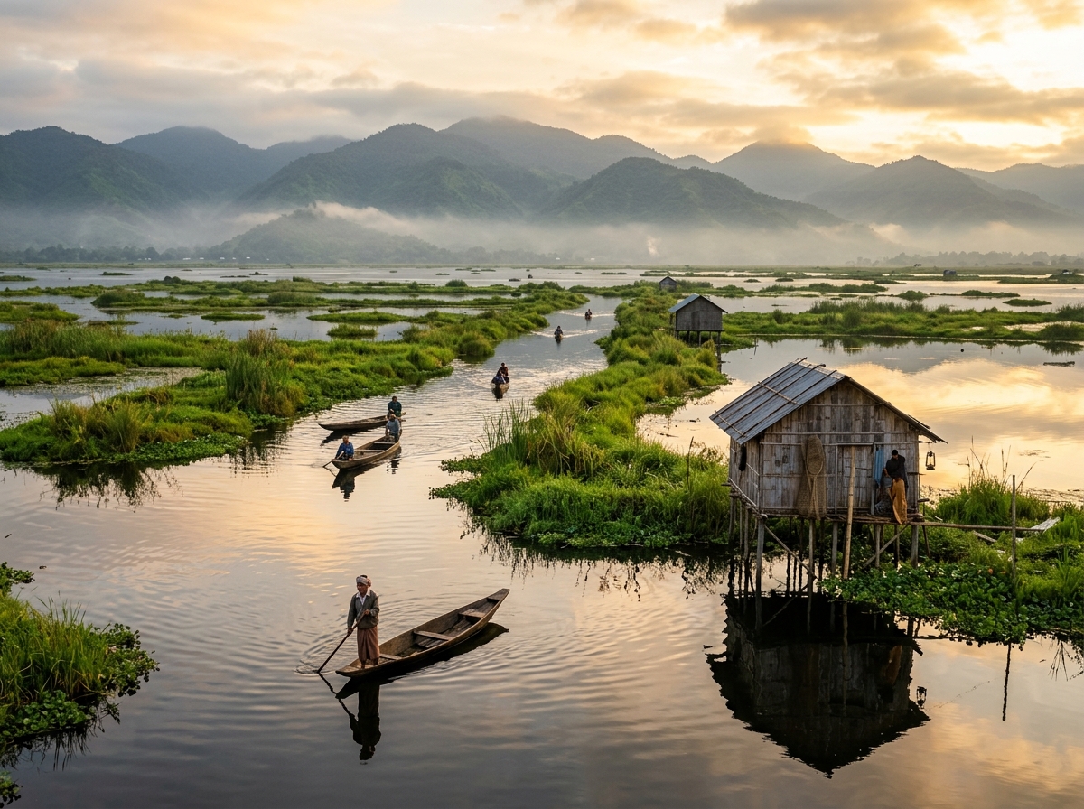 Loktak Lake floating phumdis in Manipur